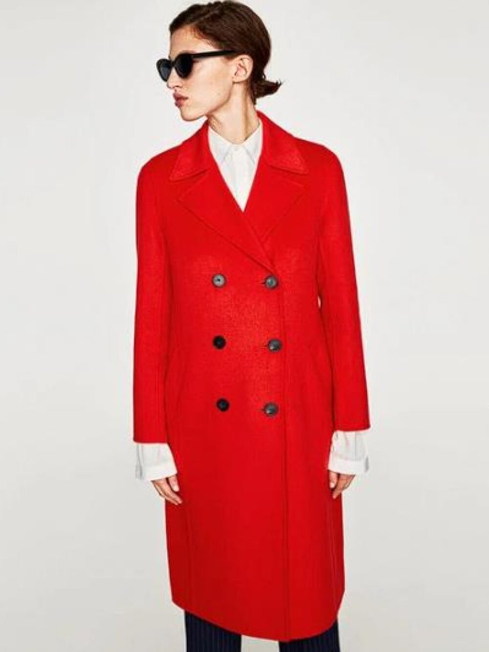ZARA Women's Wool Double Breasted Coat Jacket Size XS In Red